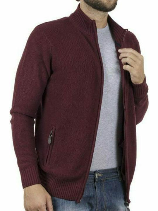 Double 0030 Men's Knitted Cardigan with Zipper Burgundy