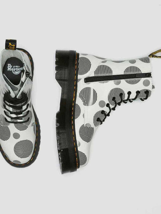 Jadon Polka Dot Smooth Δερμάτινα Γυναικεία Αρβυλάκια με Μεσαίο Τακούνι Λευκά