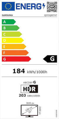 Samsung Smart Τηλεόραση 55" 4K UHD QLED QE55Q80T HDR (2020) QE55Q80TATXXH