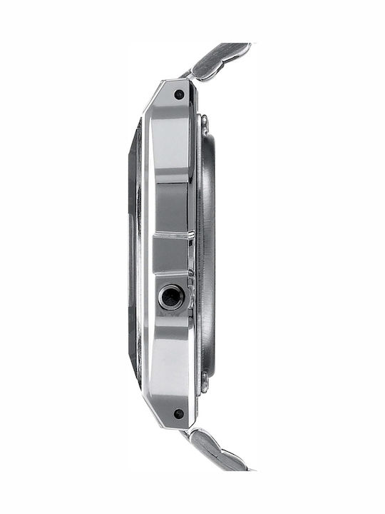 Casio Vintage Iconic Ψηφιακό Ανδρικό Ρολόι 33mm Μπαταρίας με Ασημί Μεταλλικό Μπρασελέ