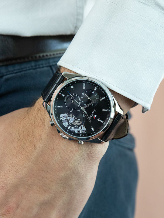 Tommy Hilfiger Baker Men's Watch 44mm Chronograph Battery with Black Leather Strap