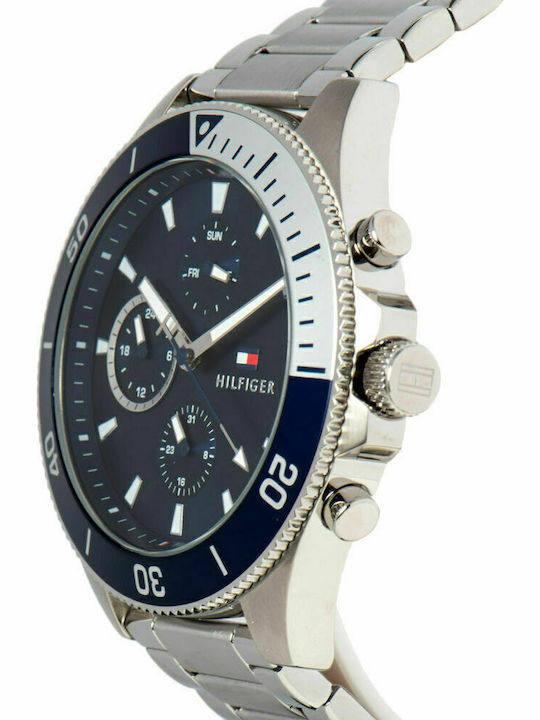 Tommy Hilfiger Larson Men's Watch 46mm Chronograph Battery with Silver Metal Bracelet