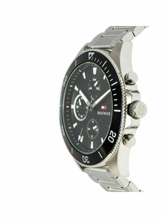 Tommy Hilfiger Larson Ανδρικό Ρολόι 46mm Χρονογράφος Μπαταρίας με Ασημί Μεταλλικό Μπρασελέ