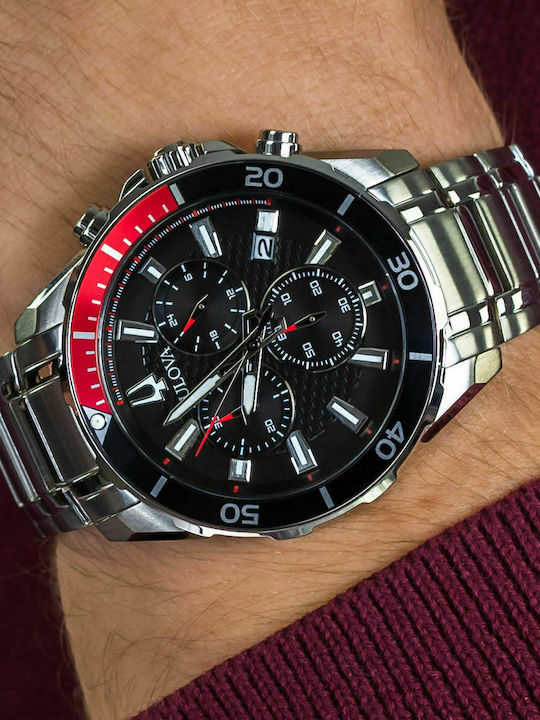 Bulova Sport Men's Watch 44mm Chronograph Battery with Silver Metal Bracelet