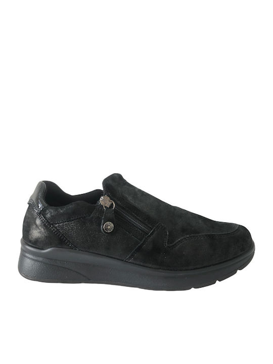 Ανατομικά Γυναικεία Slip-On Δερμάτινα Μαύρα