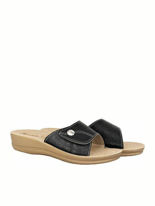VR57 Anatomic Women's Leather Platform Wedge Sandals Black