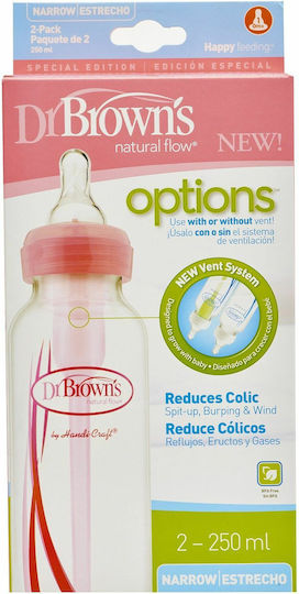 Dr. Brown's Plastic Baby Bottle Set Options Anti-Colic with Silicone Nipple for 0+, 0+ m, months Pink Pink 250ml 2pcs