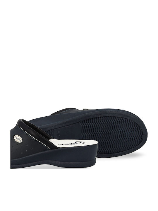 Leather Women's Flat Sandals Anatomic in Navy Blue Color