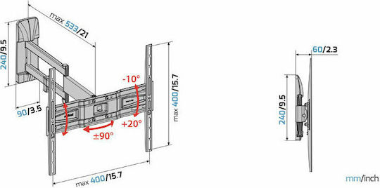 Meliconi Slimstyle Plus 400 SDR 070-0586 Wall TV Mount with Arm up to 82" and 30kg
