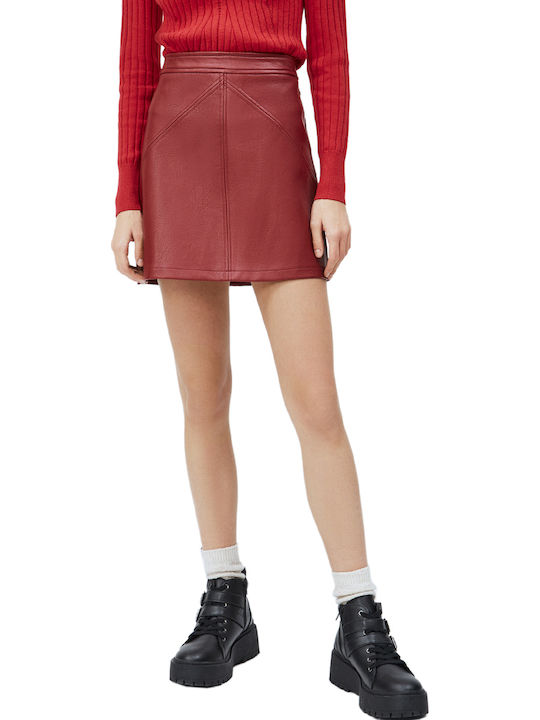 Pepe Jeans Tati Δερμάτινη Ψηλόμεση Mini Φούστα σε Κόκκινο χρώμα
