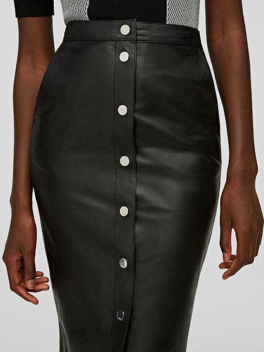 Leather Pencil High-waisted Midi Skirt Black