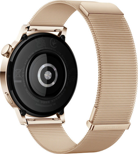 Huawei Watch GT 3 Elegant Stainless Steel 42mm Waterproof with Heart Rate Monitor (Gold Milanese Strap)