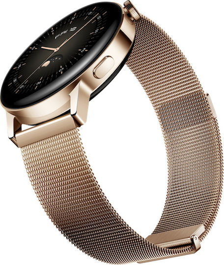 Huawei Watch GT 3 Elegant Stainless Steel 42mm Waterproof with Heart Rate Monitor (Gold Milanese Strap)
