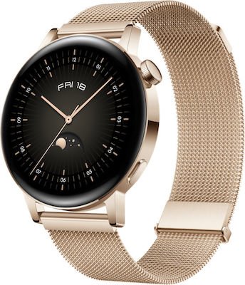 Huawei Watch GT 3 Elegant 42mm mit Pulsmesser (Gold Milanese Strap)