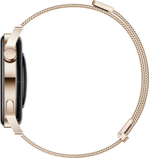 Huawei Watch GT 3 Elegant Stainless Steel 42mm Waterproof with Heart Rate Monitor (Gold Milanese Strap)