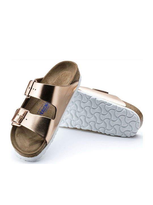 Arizona Soft Footbed Natural Leather Women's Flat Sandals Anatomic Metallic Copper Narrow Fit