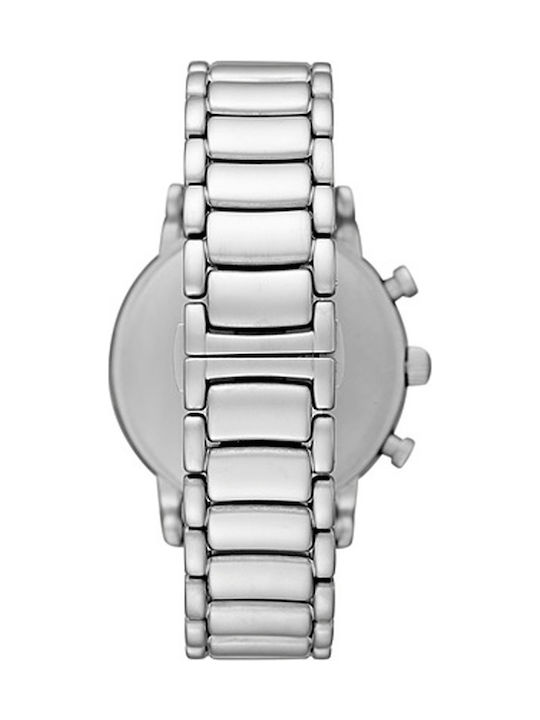 Emporio Armani Ανδρικό Ρολόι 46mm Χρονογράφος Μπαταρίας με Ασημί Μεταλλικό Μπρασελέ