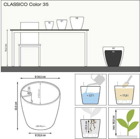 Lechuza Classico Self-watering Pot Plastic White 34.5x34.5x32.5cm.