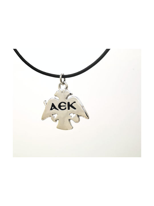 Doppelköpfige Halskette aus Silber mit dem AEK-Logo aus schwarzer Emaille