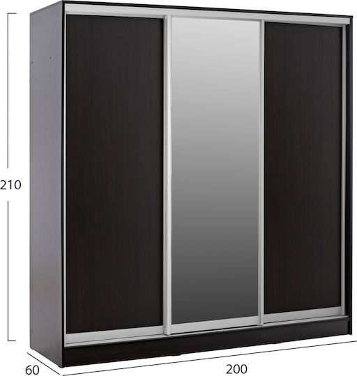 ADLER Τρίφυλλη Ντουλάπα Συρόμενη με Καθρέπτη Wenge 200x60x210cm