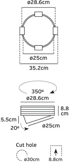 VK Lighting Rund Vertieft LED Panel 20W mit Warmes Weiß Licht 3000K