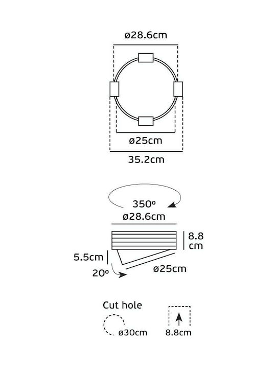 VK Lighting Round Recessed LED Panel 20W with Warm White Light 3000K 28.6cm