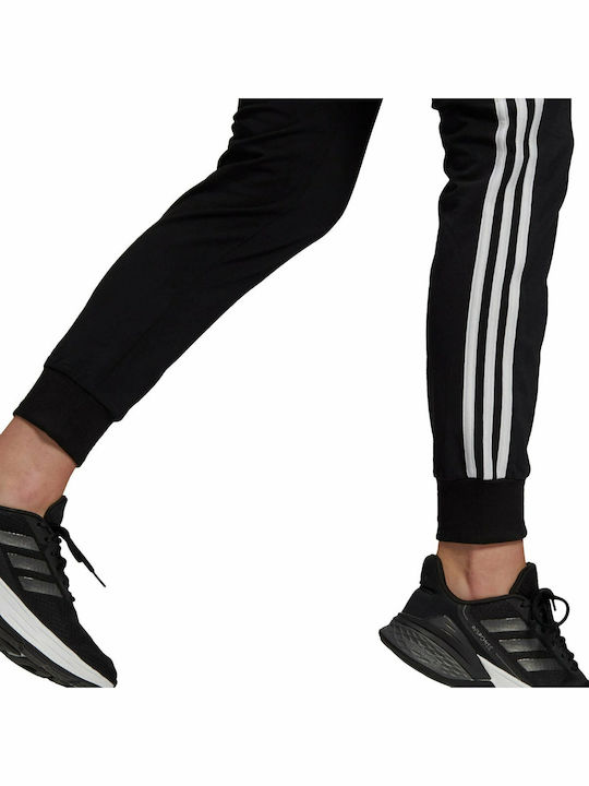 Essential 3-Stripes Ψηλόμεσο Παντελόνι Φόρμας με Λάστιχο Μαύρο