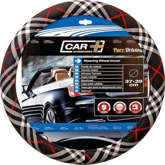 Car+ Κάλυμμα Τιμονιού Αυτοκινήτου Grey Checked με Διάμετρο 37-39εκ. Συνθετικό Πολύχρωμο