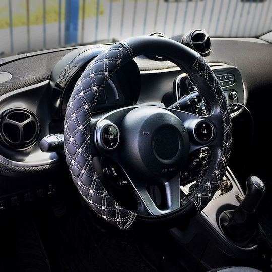 Feral Car Steering Wheel Cover Sport Driving D-Shape Medium with Diameter 38cm made of Leatherette Black with Gray Stitching