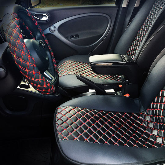 Feral Husă Volan Auto Sport Driving D-Shape Medium cu Diametru 38cm din Piele ecologică Negru cu Cusătură Roșie