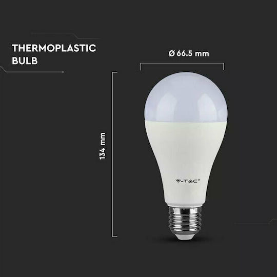 V-TAC VT-2015 Λάμπα LED 15W 130mm για Ντουί E27 και Σχήμα A65 Ψυχρό Λευκό 1350lm