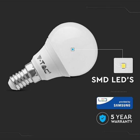 V-TAC VT-236 Λάμπα LED 5.5W για Ντουί E14 και Σχήμα G45 Θερμό Λευκό 470lm