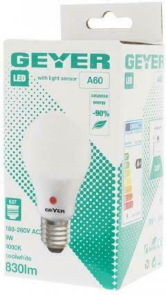 Geyer Φωτοκύτταρο Λάμπα LED 9W για Ντουί E27 και Σχήμα A60 Φυσικό Λευκό 830lm με Φωτοκύτταρο
