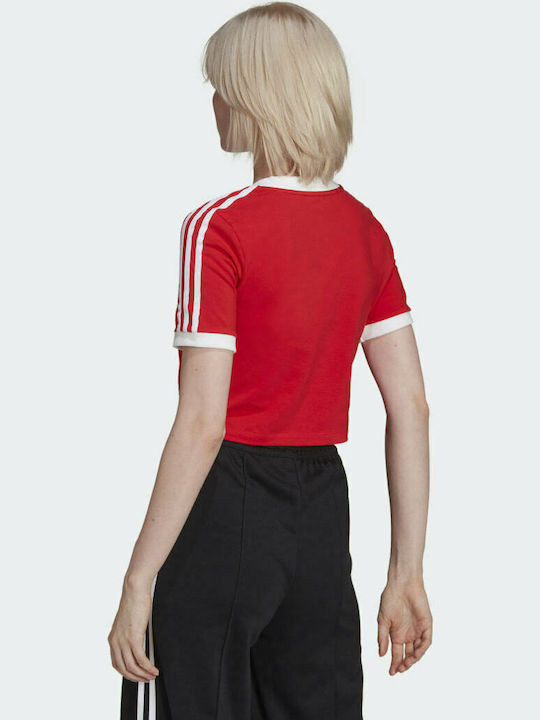 Adidas Adicolor Classics Women's Athletic Crop Top Short Sleeve with V Neck Vivid Red