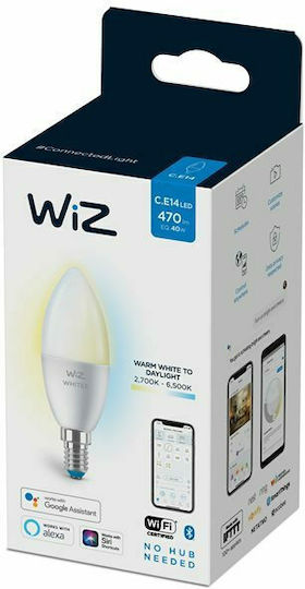 WiZ Smart Lampe LED 4.9W für Fassung E14 und Form C37 Einstellbar Weiß 470lm Dimmbar
