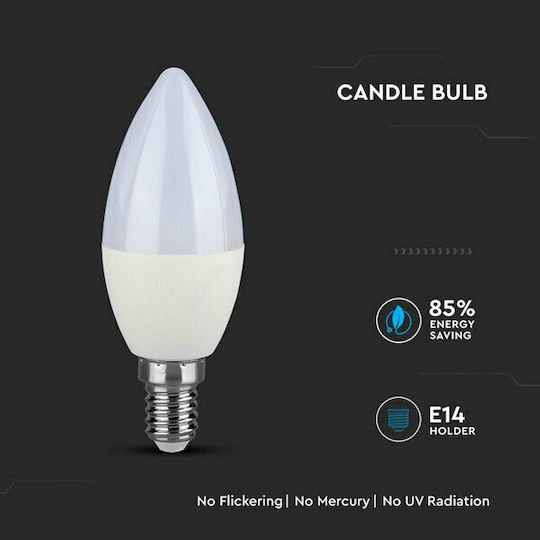 V-TAC VT-226 Λάμπα LED 5.5W 100mm για Ντουί E14 και Σχήμα C37 Φυσικό Λευκό 470lm