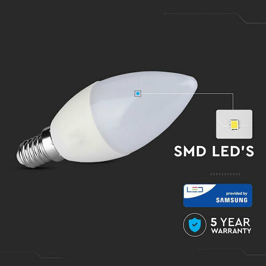 V-TAC VT-226 Λάμπα LED 5.5W 81mm για Ντουί E14 και Σχήμα C37 Θερμό Λευκό 470lm