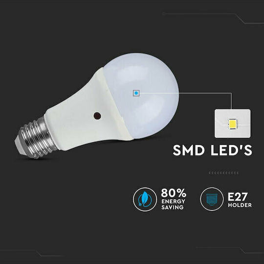 V-TAC VT-2016 LED Bulb 9W 112mm for Socket E27 and Shape A60 Warm White 806lm with Photocell