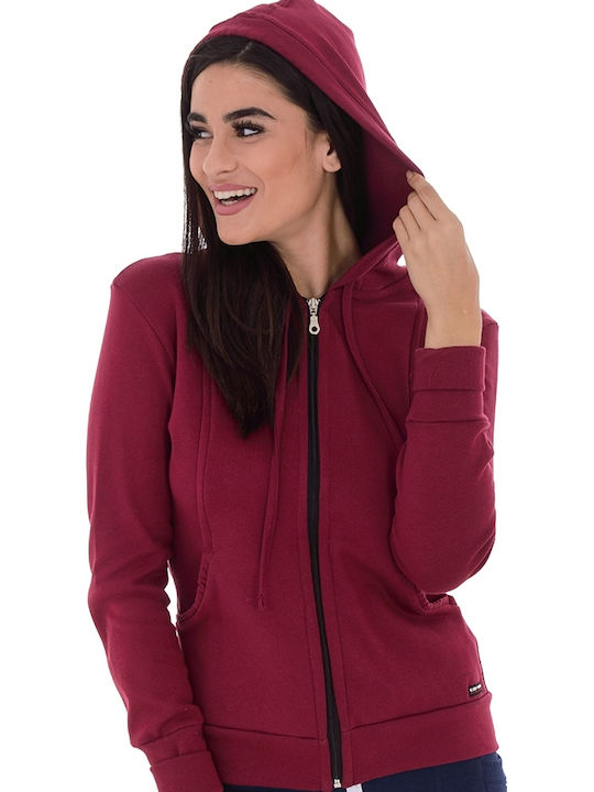 Women's Sweatshirt Jacket Hooded Burgundy