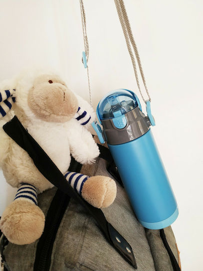 Ecolife Kids Water Bottle Thermos Stainless Steel with Straw Light Blue 400ml