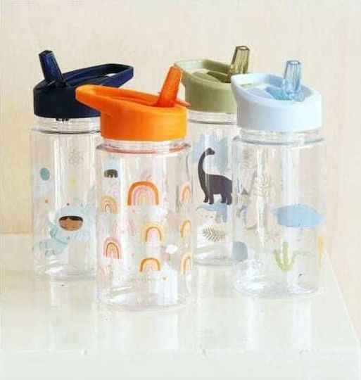 A Little Lovely Company Kids Water Bottle Plastic with Straw 450ml