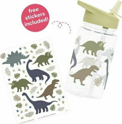 A Little Lovely Company Kinderflasche Dinosaurier Kunststoff mit Strohhalm Grün 450ml