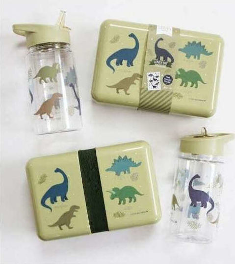 A Little Lovely Company Kinderflasche Dinosaurier Kunststoff mit Strohhalm Grün 450ml