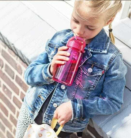 A Little Lovely Company Kinderflasche Kunststoff mit Strohhalm Transparent 450ml