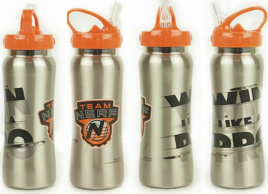 Gim Nerf Stainless Steel Kids Water Bottle with Straw Orange 580ml