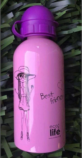 Ecolife Kids Water Bottle Stainless Steel with Pop-Up Cap Lilac 500ml
