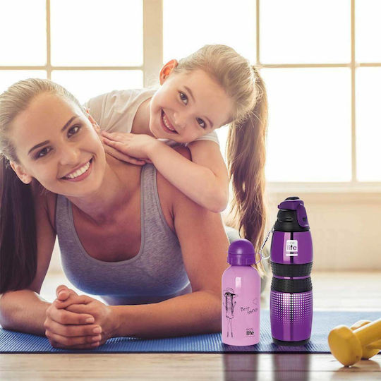 Ecolife Kids Water Bottle Stainless Steel with Pop-Up Cap Lilac 500ml