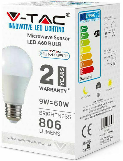 V-TAC VT-2219 LED-Lampe 9W 112mm für Fassung E27 und Form A60 Naturweiß 806lm