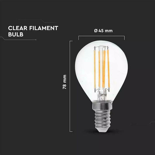 V-TAC LED Bulb 6W 78mm for Socket E14 and Shape P45 Natural White 800lm