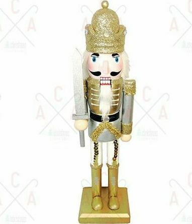 Aca Rege Nutcracker de Crăciun Lemn Auriu cu Sabie Înălțime 30cm.